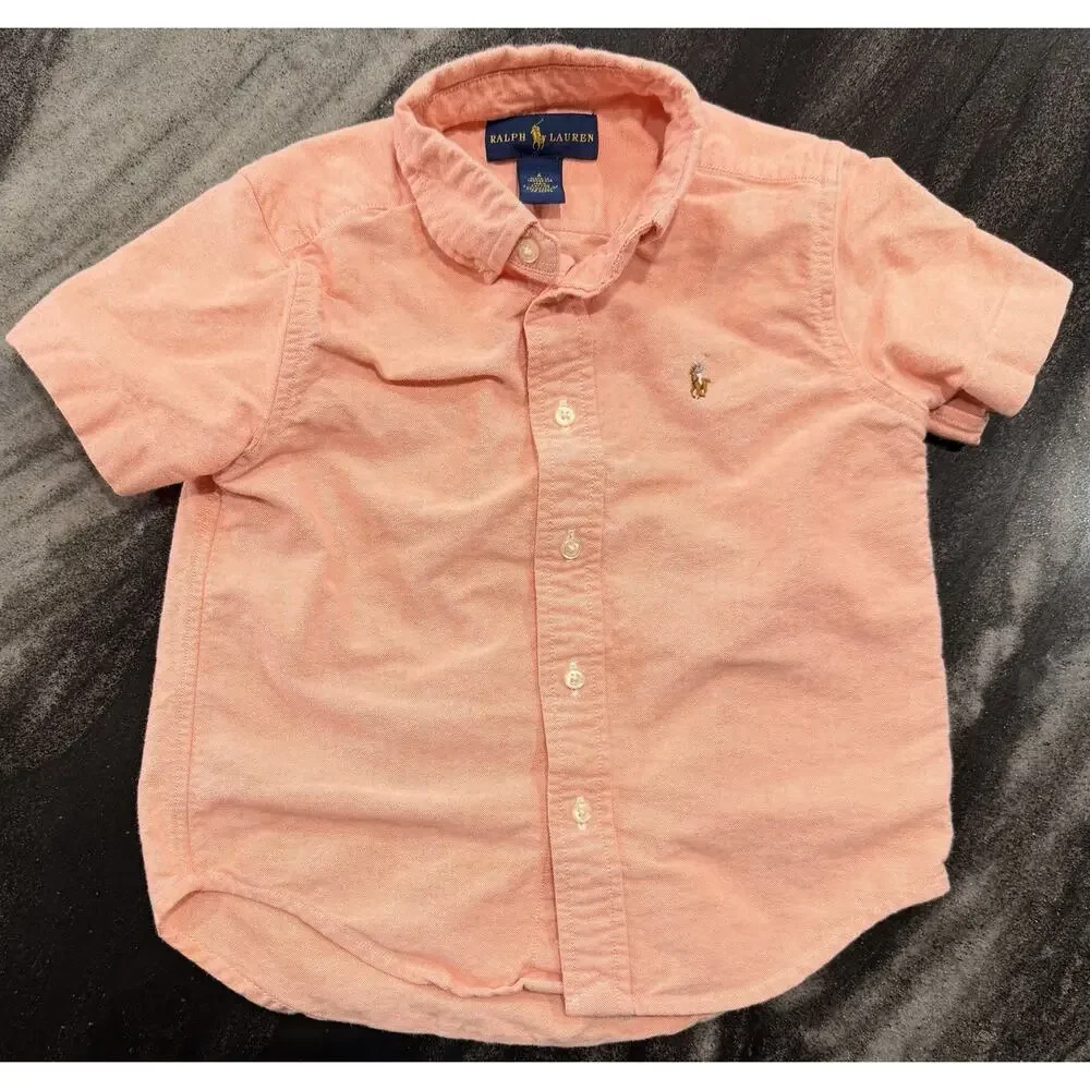 Ralph Lauren Boys Oxford Button Up Shirt Pink Size 4 Pony Logo